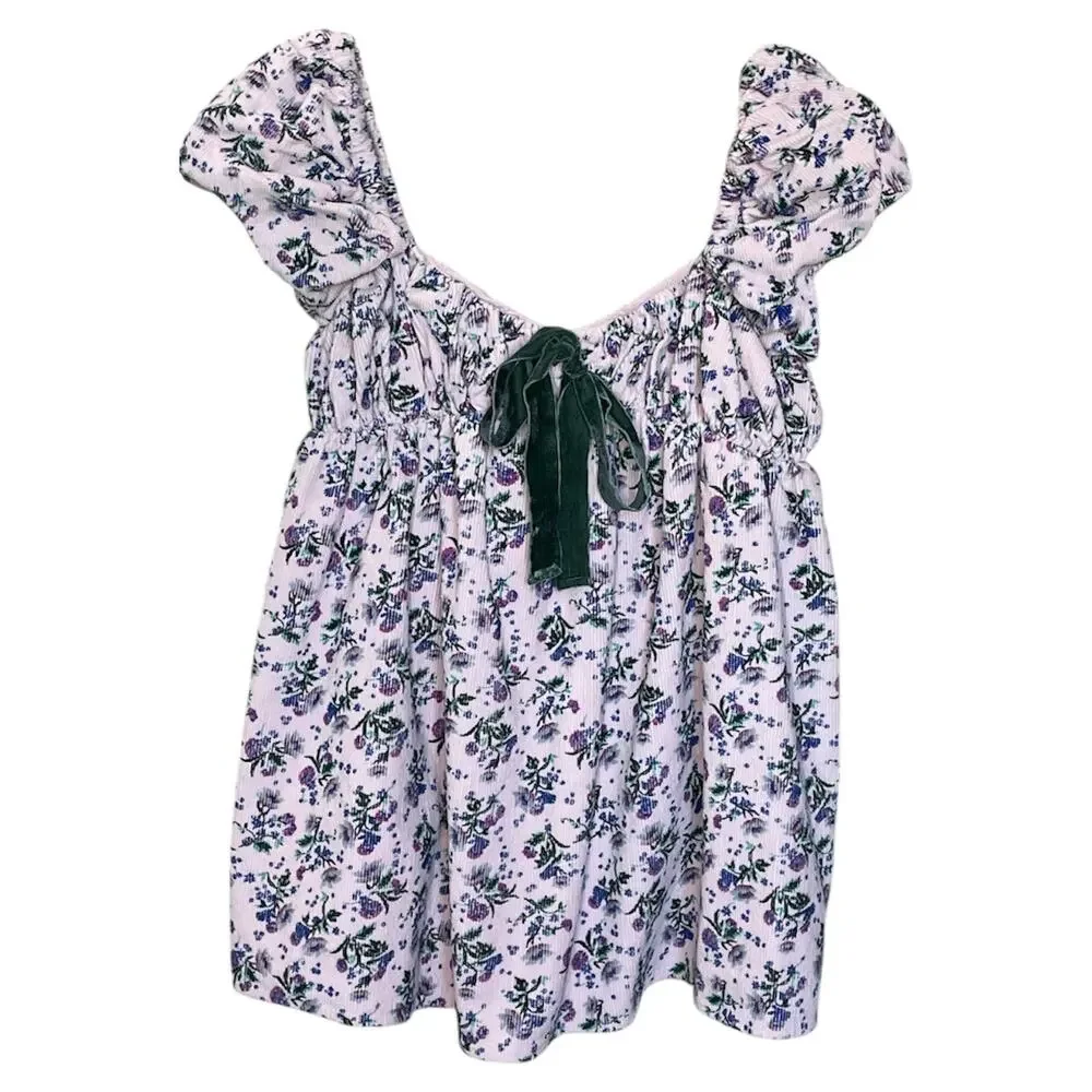 Free People Gaia Printed Tunic Floral Corduroy XS